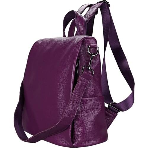 Solid Genuine Leather Teenage College Grils Backpack High Quality Women Stylish Chic Travel Backpack Female Fashion Shoulder Bag