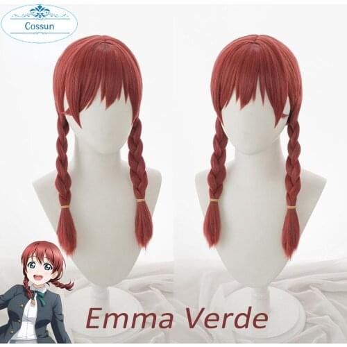 Emma Verde Cosplay Wig PERFECT DREAM PROJECT Red Halloween Heat Resistant Synthetic Cosplay Hair Emma Verde LoveLive PDP