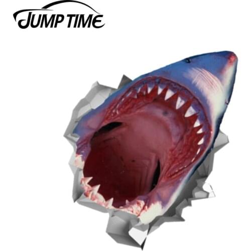 Jump Time 13cm x 11.3cm Angry Shark Sticker Wall Crack Bumper Decal Funny Car Stickers Window Trunk Animal 3D Car Styling
