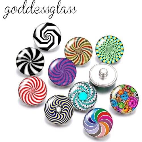 New Colorful Rotating Patterns Lines ripples 10pcs Round photo 18mm snap buttons for 18mm snap necklace DIY findings jewelry