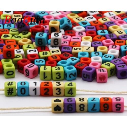 Colorful 6mm Square Random Numbers Loosely Spaced Acrylic Beads Handmade Fashion Charm Jewelry Bracelet Necklace Pendant