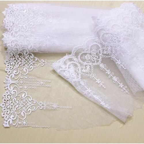 Mesh Lace Trim 5 Yard Ivory Gauze Tulle Heart Rose Embroidery Ribbon Edge Dress Clothes Sewing Fabric M4F245