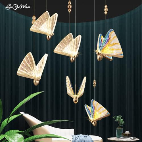Butterfly lamp Nordic post-modern minimalist bedroom bedside chandelier creative personality dining hall lamp LED chandelier