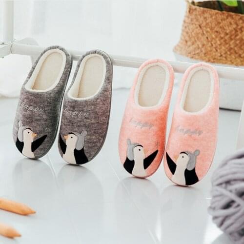Penguin Warm Winter Lovers Home Slippers Cute Animal Women Soft Bottom Fashion Shoes Floor Furry Slides Ladies Children Sandals
