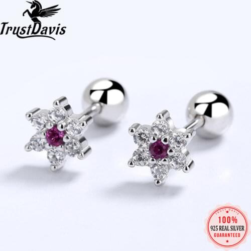 Trustdavis Real 925 Sterling Silver Fashion Sweet Winter Snowflake CZ Screw Stud Earrings For Women Wedding Fine Jewelry DA2284
