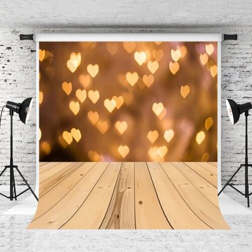 VinylBDS Yellow ValentineS Day Photography Backgrounds Heart-Shaped Bokeh Wedding Photography Backdrops Washabke Backdrop