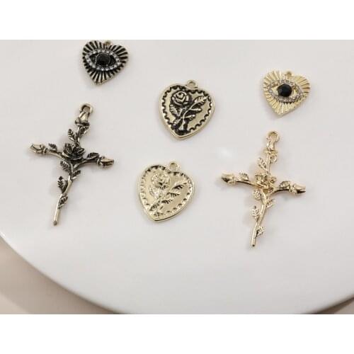 Retro Baroque love rose eyes diamond alloy pendant DIY handmade jewelry earrings accessories materials