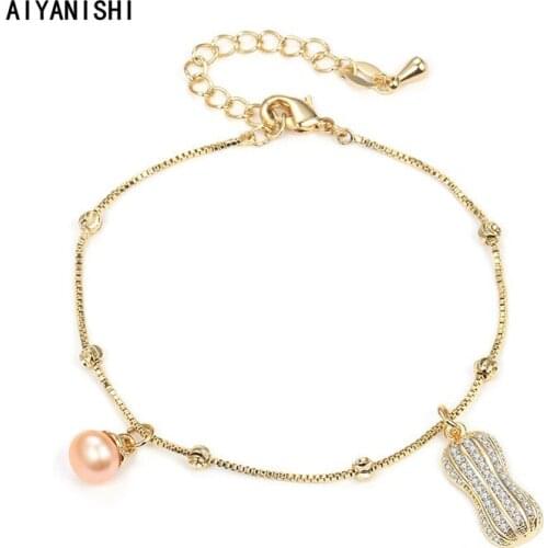 AIYANISHI 18K Gold Filled Pearl Bracelets Peanut Pearl Bangles Women Natural Freshwater Pearls Bracelets Jewelry Lovers Gifts