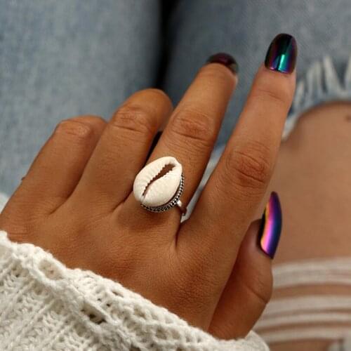 Boho Vintage Natural Cowrie Shell Oval Finger Ring for Women Girls Summer Party Dress Anillos Mujer