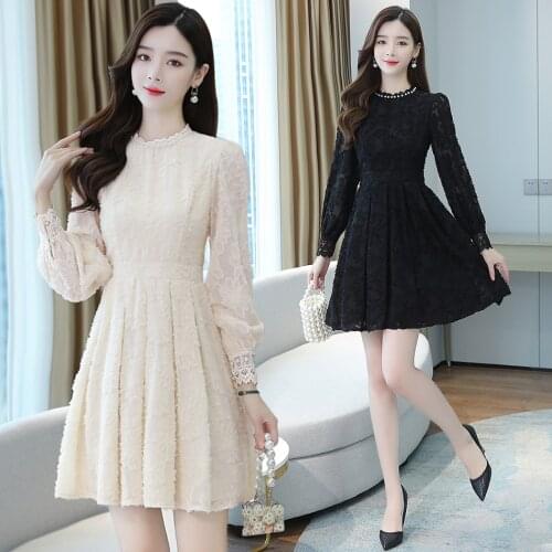 2021 Korean Vintage 3XL Plus Size Long Sleeve Dress Autumn Winter Black Sexy Mini Dress Women Elegant Bodycon Party Lace Vestido