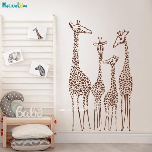 Giraffe Nursery Wall Decals Set of 4 Giraffes Wall Sticker Nursery Family Décor Self-adhesive Animal Warm Murals YT4316