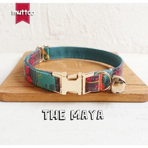 10pcs/lot MUTTCO retail with gold high quality metal buckle collar for cat THE MAYA design cat collar 2 sizes UCC043J