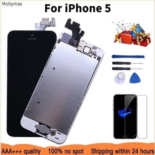 100% Brand New LCD Full Assembly For iPhone 5 LCD Module with Digitizer Replacement & Home Button & Front Camera+Protector Glass