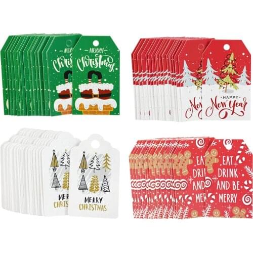 100Pcs Merry Christmas New Year Gift Card Labels Paper Snowflake Christmas Tree Tags for Xmas Decorations DIY Handmade Present