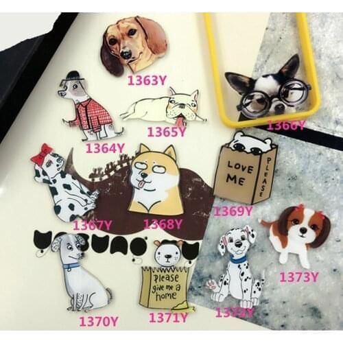 12 Pieces/Lot Cartoon Dogs Badges Acrylic Dalmatian Animals Brooches Clothing Hijab Pins Label Backpack Clothes Icons Jewelry