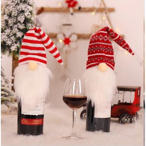 2021 Christmas Wine Bottle Cover Cute Gnome Wine Bottle Toppers Dinner Table Decoration for Home