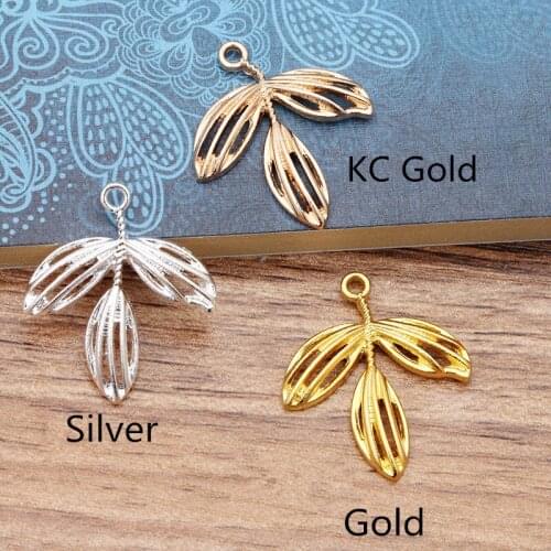 50PCS 24*27.5mm Metal Alloy Leaves Pendant Gold/KC Gold/Silver Color Leaf Pendant Charm DIY Jewelry Findings