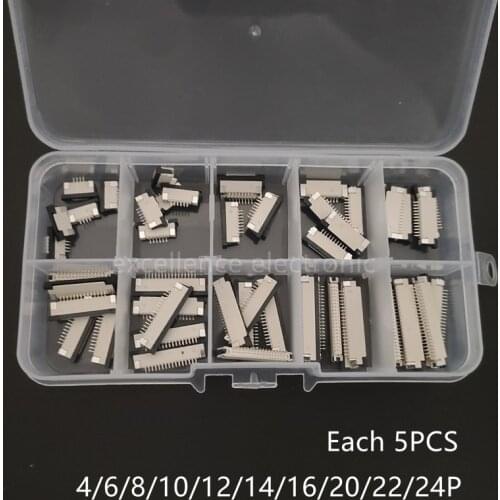 50pcs FFC FPC connector 1.0mm 4/6/8/10/12/14/16/20/22/24 Pin Top Contact Flat Cable Connector Socket Sets