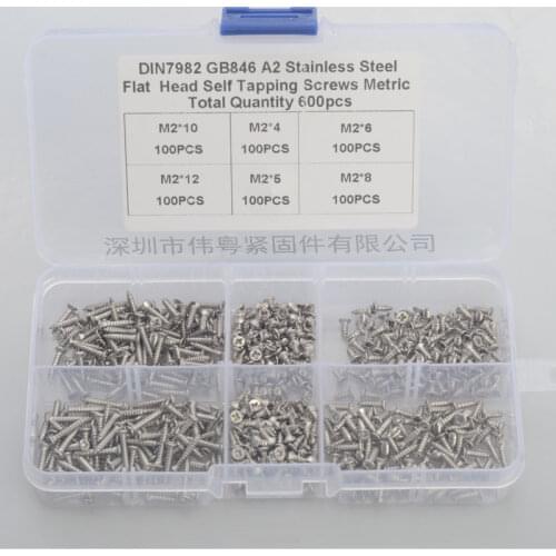 Free shipping 600 pcs 304 stainless steel m2 cross countersunk flat head self tapping screw sets