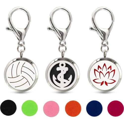 Baseball Flower Key Chain Essential Oil Perfume Diffuser 30mm Magnetic Locket with Lobster Clasp Key Ring 10pcs Pads Free