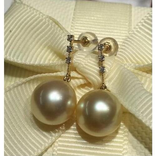 >>>noble jewelry NEW 10-11mm SouthSea round Drop Pearl Earring 18k