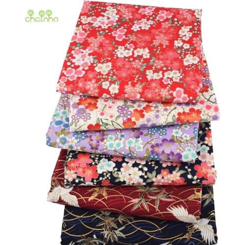 Chainho,Bronzing Style Printed Cotton Linen Fabric For DIY Quilting & Sewing Sofa,Table Cloth,Bag,Cushion Material,Half Meter