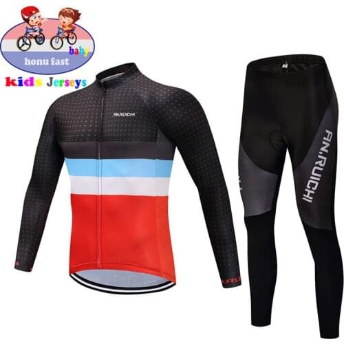 2021 Kids Cycling Clothing Boy Long Sleeve Jersey Set World Champion Cycling Clothes Breathable Quick Dry Sports Team Cycling
