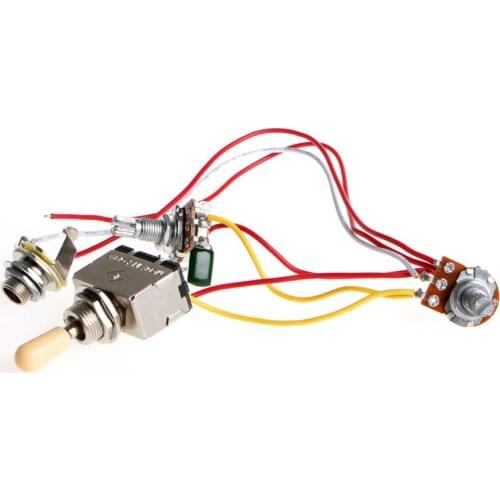 E56D New Guitar Wiring Harness 3 Way Toggle Switch 1V1T 500k Volume Tone Jack for LP