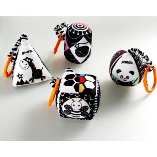 Geometric Rattle Sensory Black and White Series Car Seat Toys, Visual Development Car Hanging Plush Training Toys