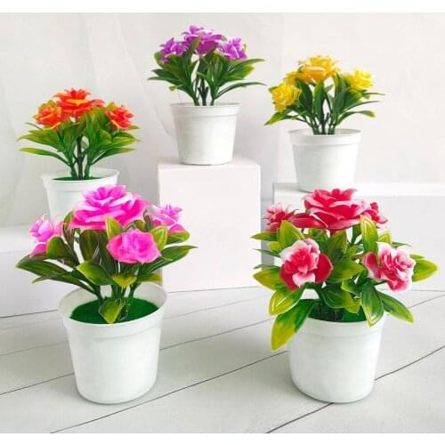 Potted Plant Lifelike Artificial Plastic Simulation Flowers Pot for Home