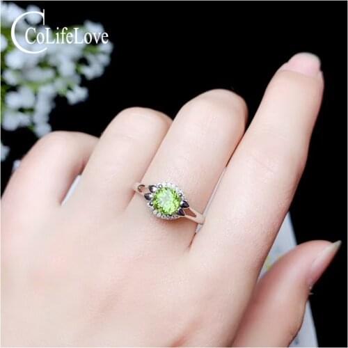 CoLife Jewelry 100% natural peridot silver ring 6mm real peridot ring 925 silver peridot gift for mother birthday gift for girl