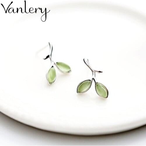 Korean Version of Retro Vintage Opal Leaf Earrings For Women Punk Geometric Earrings 2021 New Trendy Jewelry