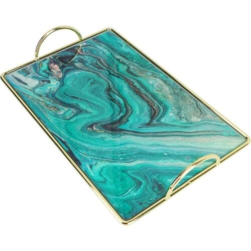 Square Marble Agate Texture Tempered Glass Mirror Trays Decorative Coffee Table Bathroom Skin Care Product Storage Jewelry Plate