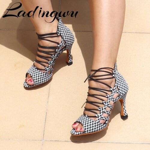 Ladingwu Ballroom Latin Salsa Dance Shoes Dancer Sandals Fashionable Dance Shoes Boots Comfortable Soft Bottom Latin Dance Shoes