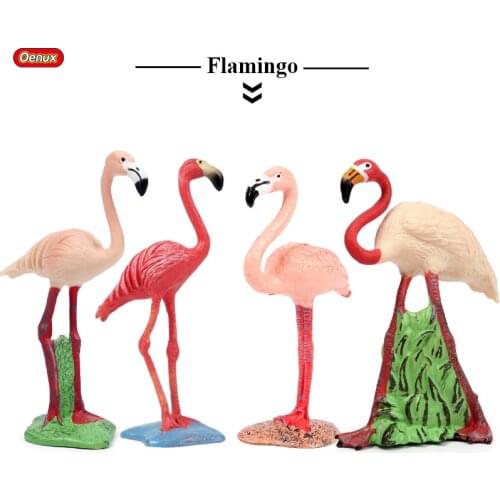 Oenux Lovely Flamingo Bird Miniature Model Wild Animals Pink Flamingo FMG Action Figure Home Garden Decoration Accessory Kid Toy