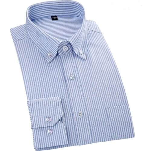 High Quality 100% Cotton Men Shirt Long Sleeved Oxford Casual Shirts Striped Brand Clothing Man Business Work Shirt DA008