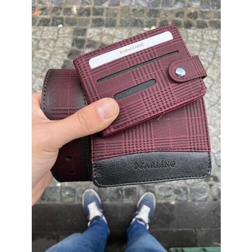 Captain & Polo Burgundy Black Plaid Men 'S Wallet Belt The Kartlıkl Elegant Set