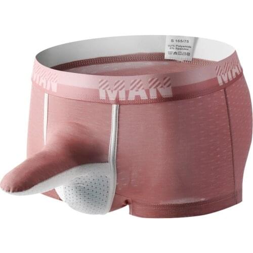 Underwear Men Boxer Shorts Ice Silk Scrotum Mesh Breathable Boxershorts Big Penis Bag Separate Underpant Elephant