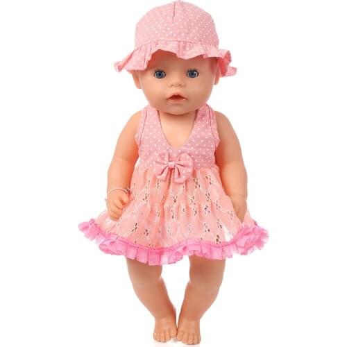 New Pink Dress Set dress+hat Wear fit for 43cm Baby Doll , Children Best Birthday Gift(only sell clothes)