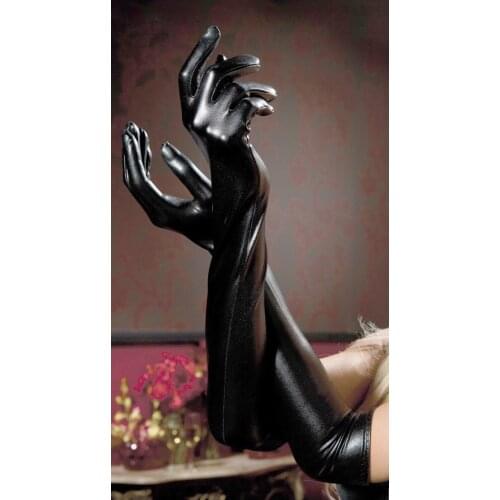 New Sexy Womens Black Faux Leather Latex Gothic Fetish Clubwear Gloves Hip-pop Jazz Five Fingers Long Gloves