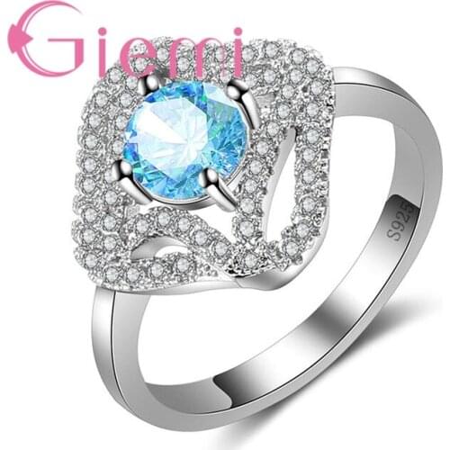 Original 925 Sterling Silver Fashion Hollow Sqaure Shape Rings Paved Little Zircon CZ Stone Jewelry Gifts for Women