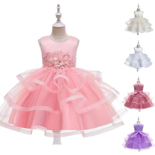 Kids Girls Elegant Flower Girl Dress Princess Party Pageant Formal Sequined Flowers Appliques Layered Tutu Frocks 4 6 8 10 12 Y