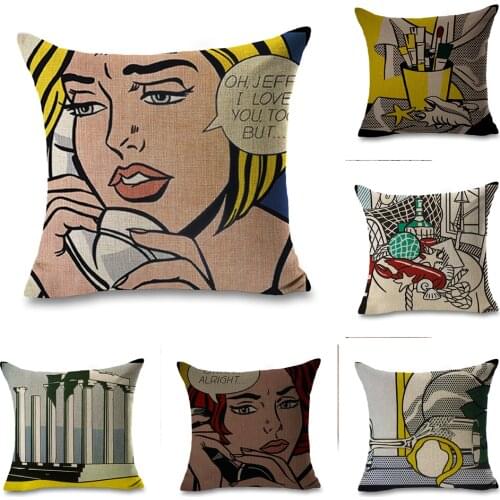Roy Lichtenstein Pop Art Comics Girl Calling Telephone Pillow Euro Cover Decorative Massager Decorative Pillows Home Decor Gift