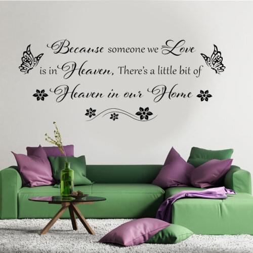 Because Someone We Love Quote Wall Sticker Vinyl Home Decoration Living Room Bedroom Decals Butterfly Flower Decor Mural 4145