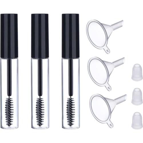 3pcs 10ml Empty Mascara Tube with Eyelash Wand, Eyelash Cream Container Bottle with Inserts, Funnels for DIY Cosmetics Mascara