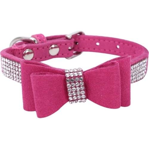 Adjustable Puppy Pet Dog Collar Soft Shining Diamond Bowknot Dog Rope Small Medium Dogs Collars Walking Leashes