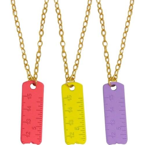 Pink Yellow Ruler Necklaces Pendants Ruler Caliper Enamel Charms Fashion Ruler Necklaces Handmade Jewelry For Women