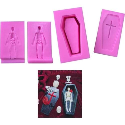 1 Set 3D Cross Coffin Skeleton Skull Silicone Mold for Fondant Resin DIY Resin Jewelry Making Craft Tools 2019 Gifts