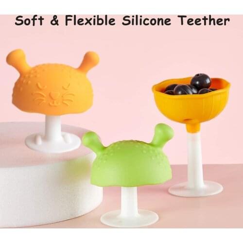 Baby Silicone Teethers Newborn Cartoon Small Mushroom Teething Toy Multifunction Chewable Teethers Infant Nursing Appease Nipple