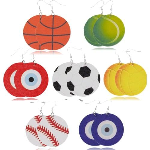 3D Sports PU Leather Earrings Football Basketball Baseball Fashion Dangle Earrings for Women 2020 Statement Earrings Jewelry